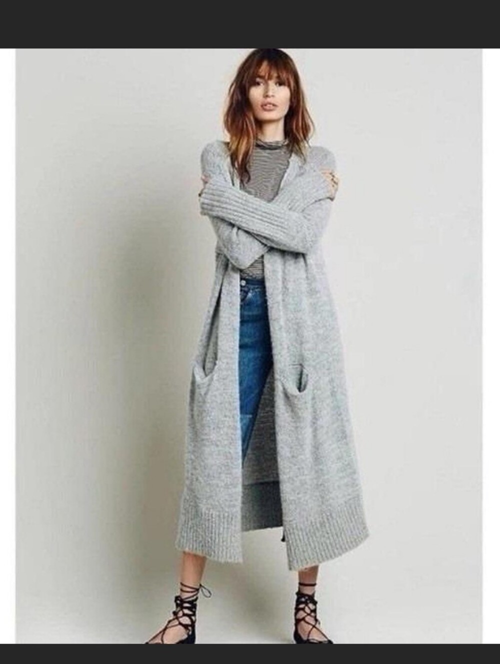 Free People Santa Cruz long Gray Maxi Cardigan Sweater Duster Sz S Alpaca Wool